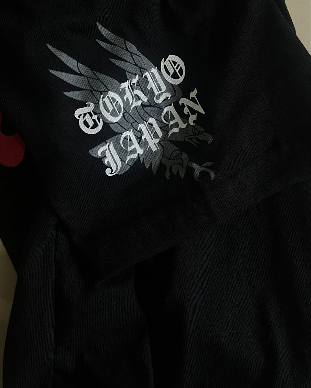 Black oversized Tokyo Japan tee with twin tiger graphic and flame design by Junk Fits