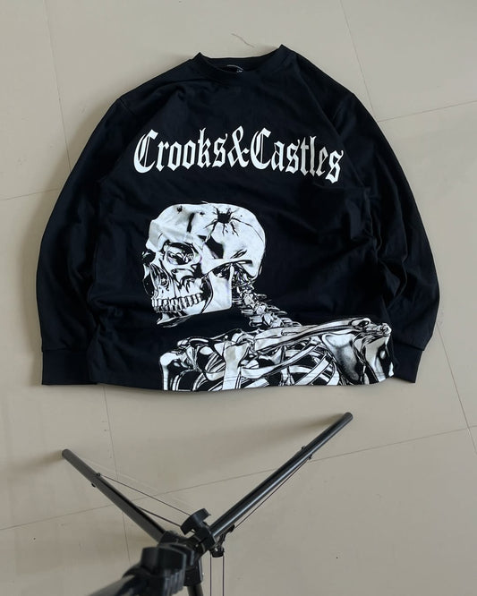 Junk Fits Crooks & Castles full sleeves tee with bold skeleton print and gothic logo