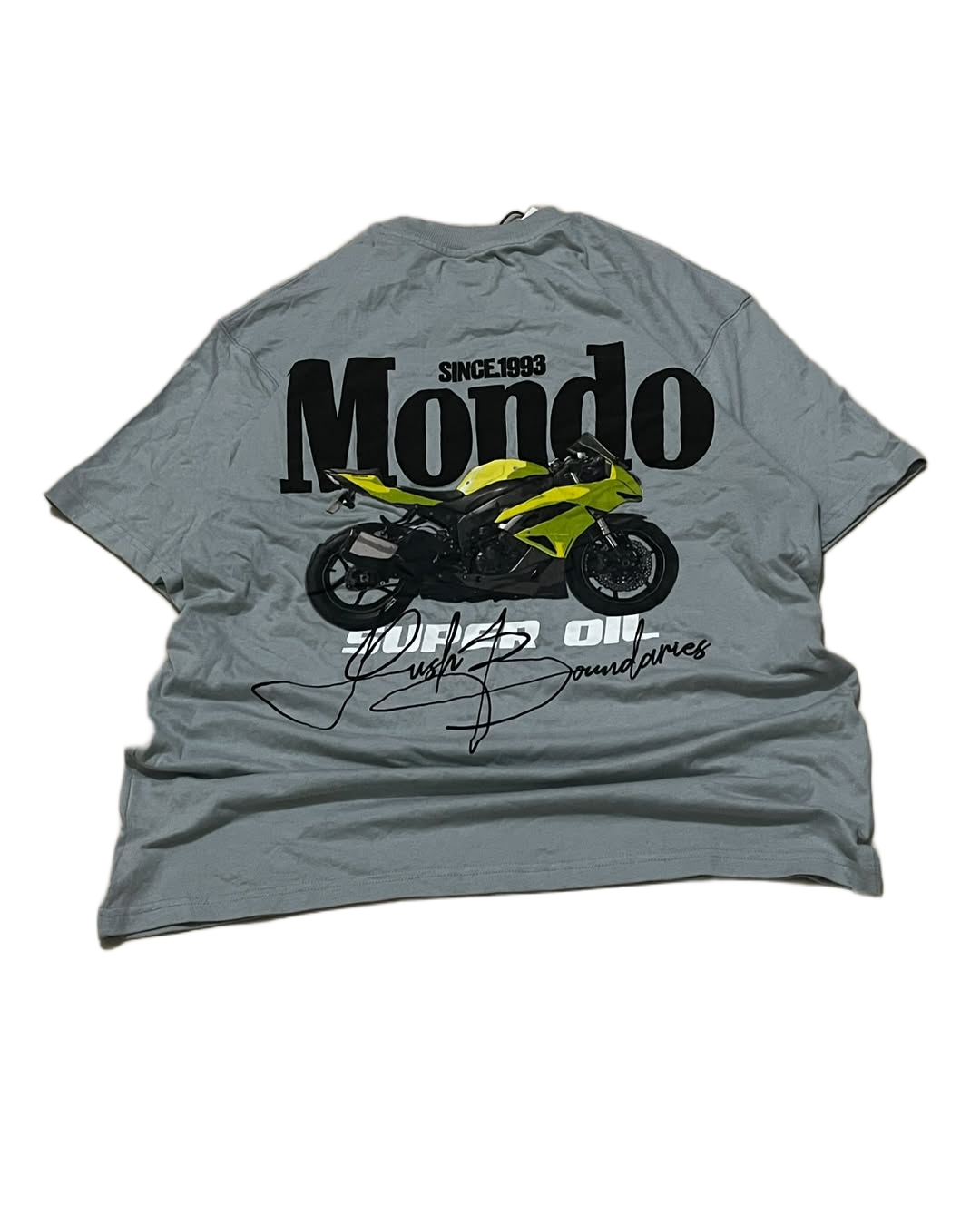 Junk Fits Mondo Sportbike Graphic T-Shirt – Oversized Grey Tee Size S–L