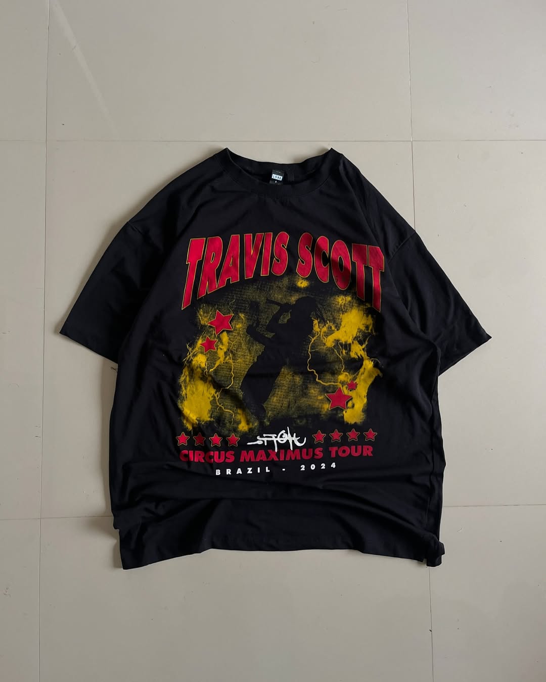 Front view of JunkFits x Travis Scott Circus Maximus Tour T-Shirt - Brazil 2024