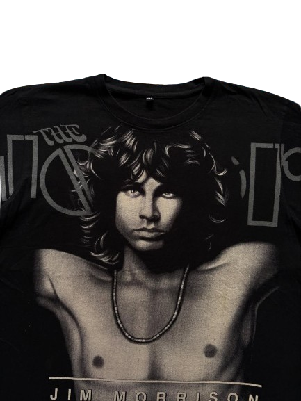 Close-up detail of Jim Morrison graphic print on vintage tee by Junk Fits
