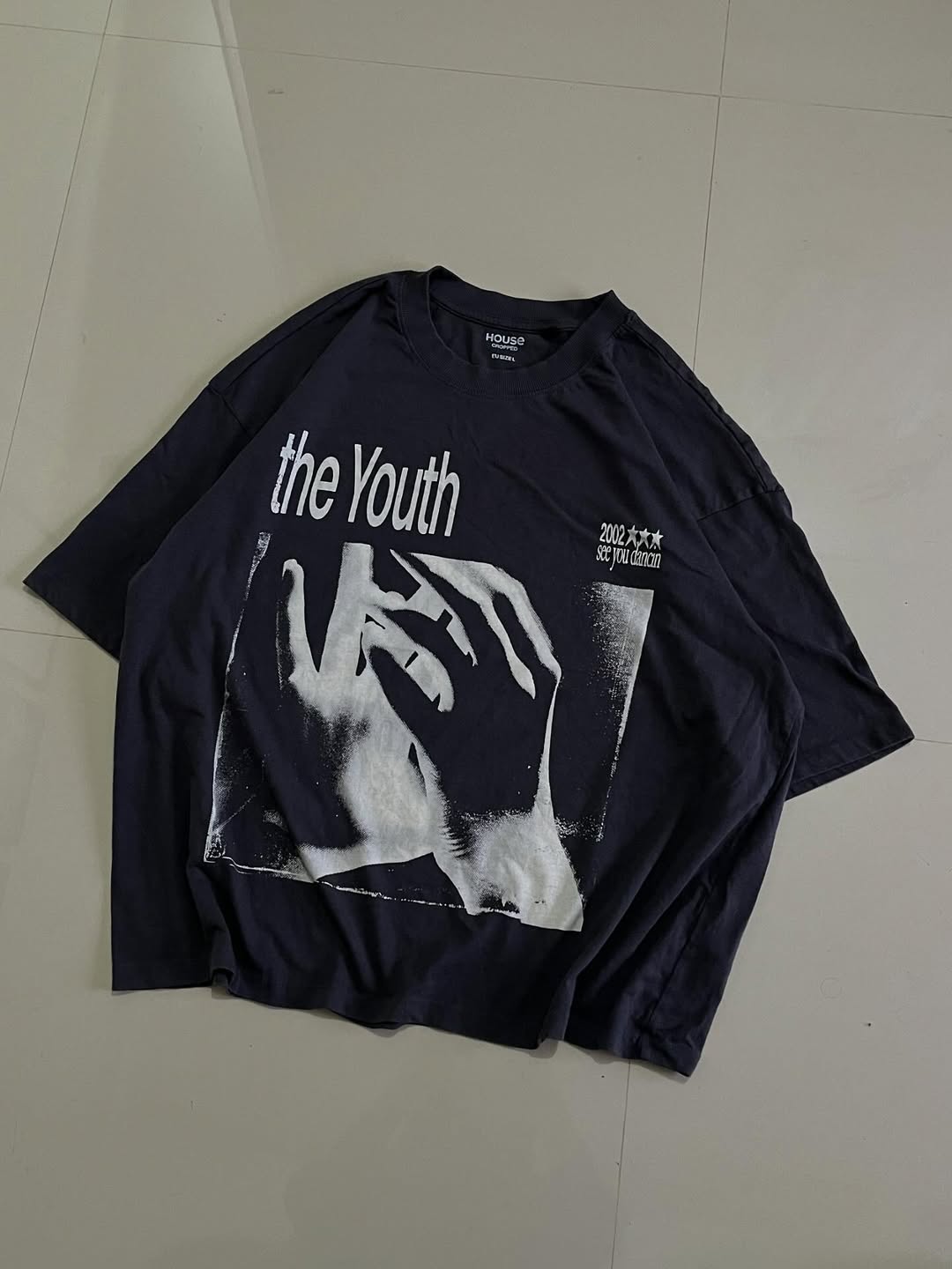Horse oversized t-shirt in black with white hand graphic and “The Youth” print text

