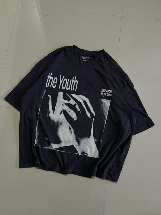 Horse oversized t-shirt in black with white hand graphic and “The Youth” print text

