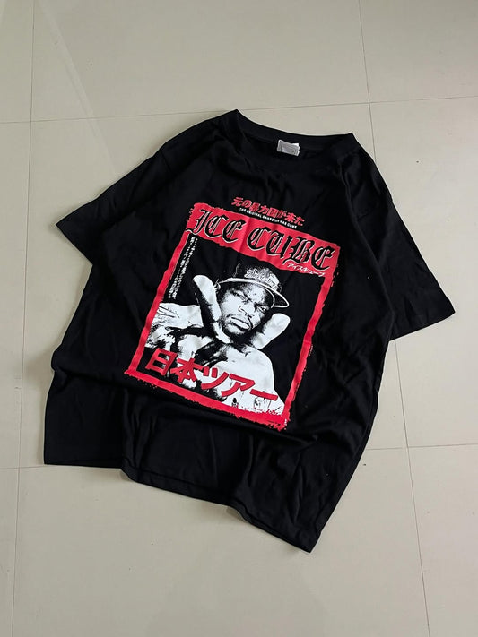 JUNKFITS Ice Cube Japan Tour black T-shirt with red and white distressed print design

