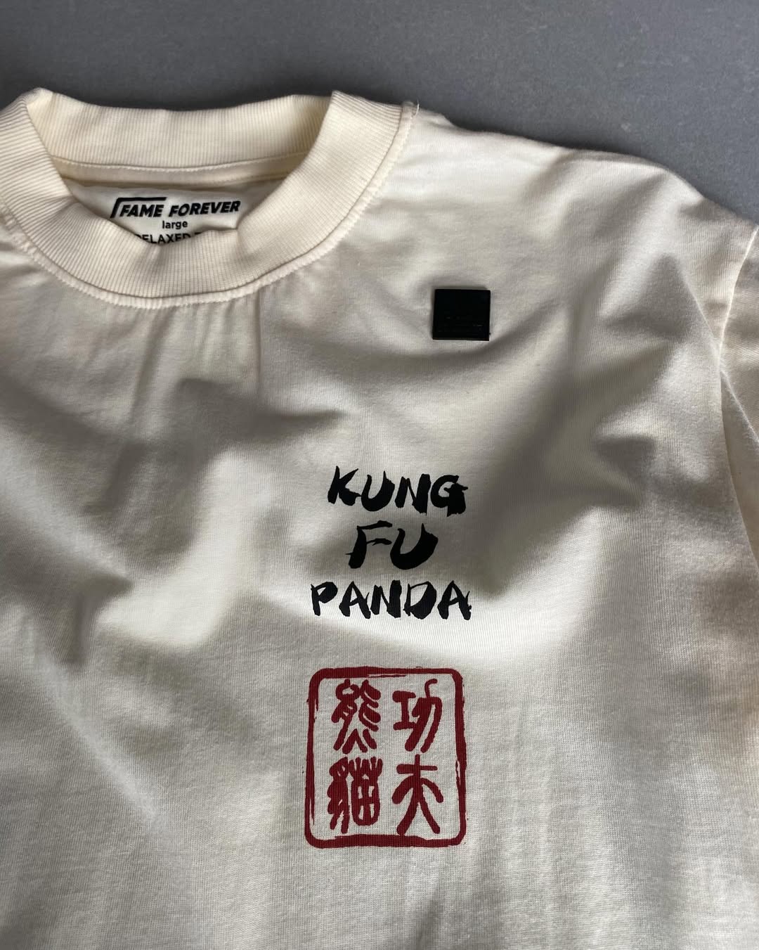 Junk Fits Kung Fu Panda T-Shirt with martial arts back print and calligraphy front

