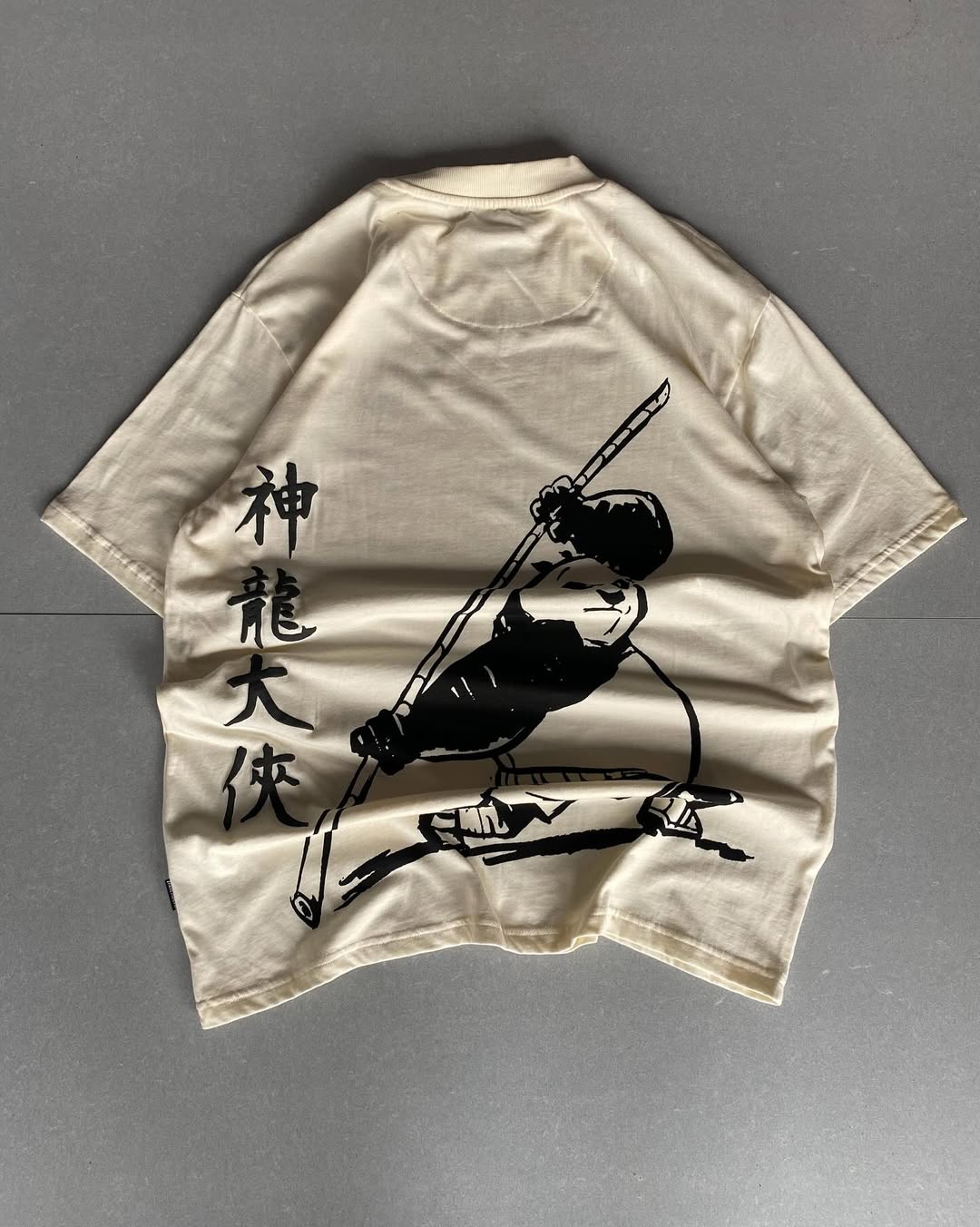 Junk Fits Kung Fu Panda T-Shirt with martial arts back print and calligraphy

