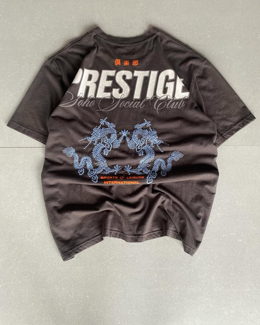 Junk Fits Prestige Dragon T-Shirt with Soho Social Club print and twin dragon embroidery

