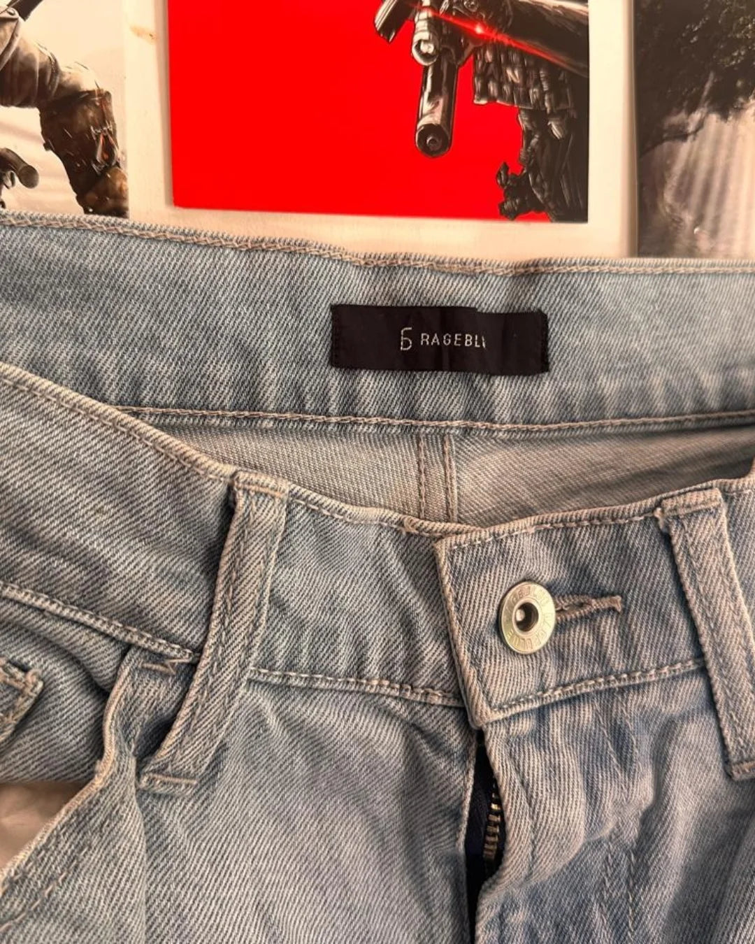 Close-up of fabric and stitching on Junk Fits Branded Baggy Jeans